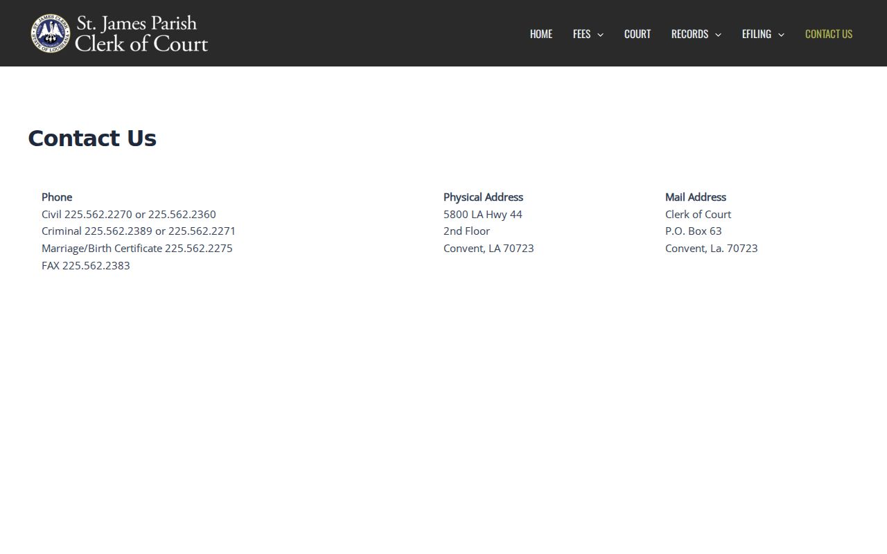 St. James court docket Clerk of Court contact details