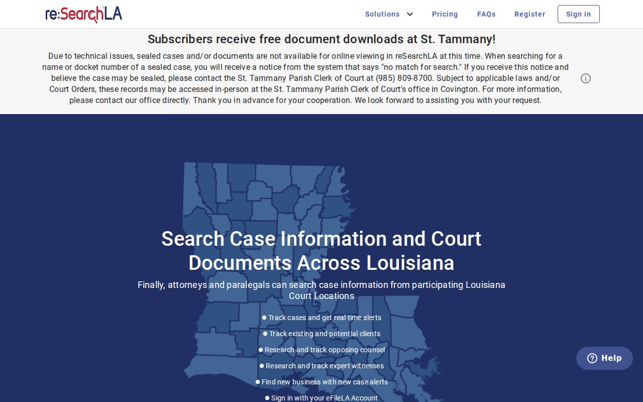 St. James Parish case search re:SearchLA statewide portal