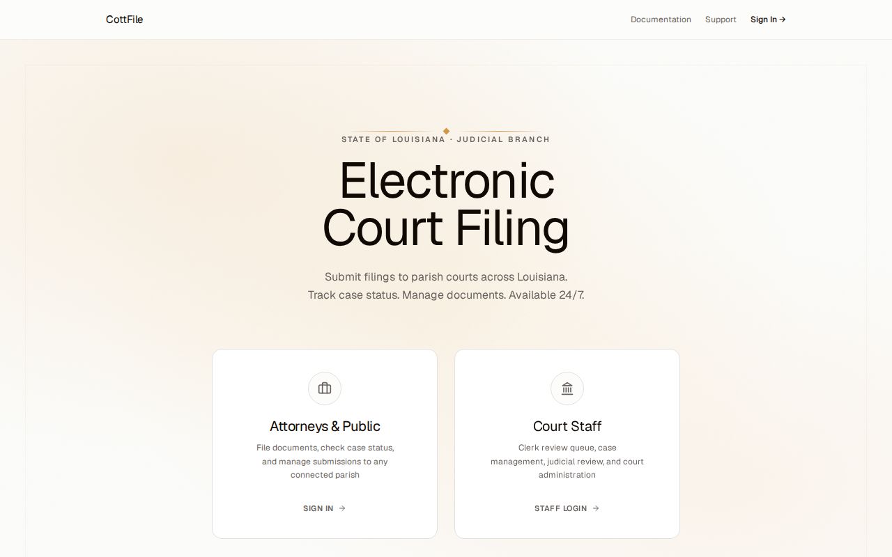 St. James Parish case search CottFile e-filing portal