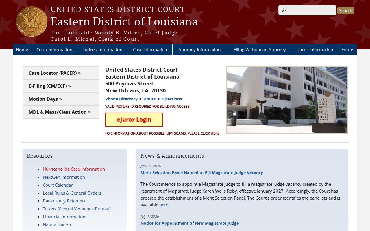 St. James Parish case search Eastern District PACER CM ECF information
