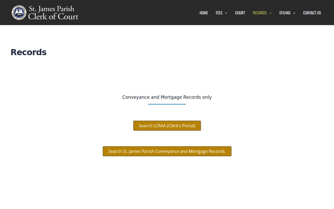 St. James Parish court records page limited to conveyance and mortgage records