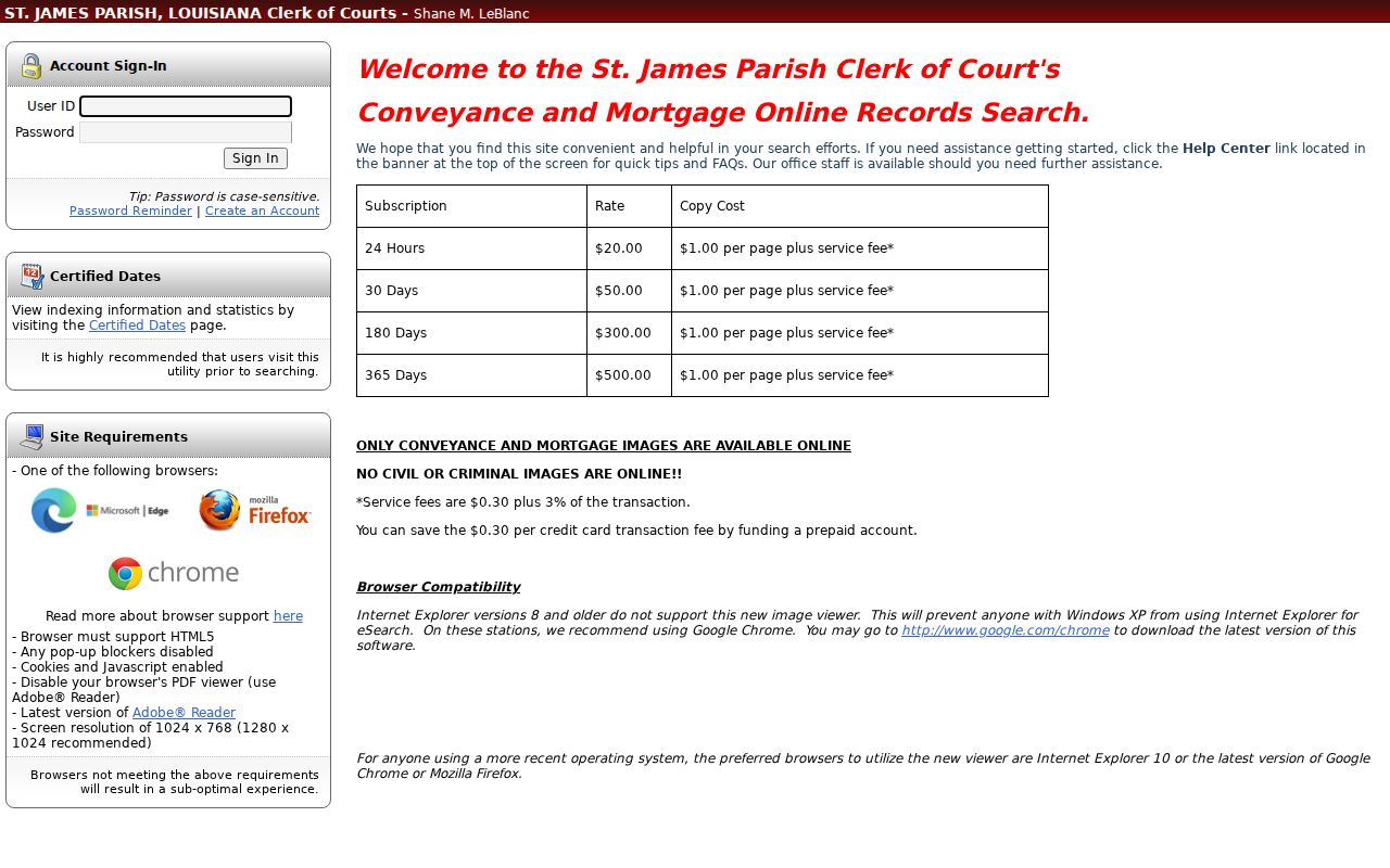 St. James Parish court records Cott land-record search frame