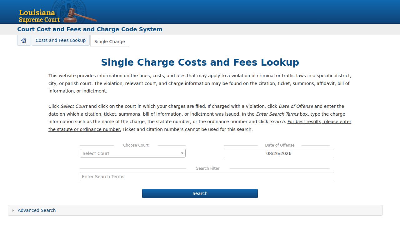 St. James Parish criminal docket charge code record search