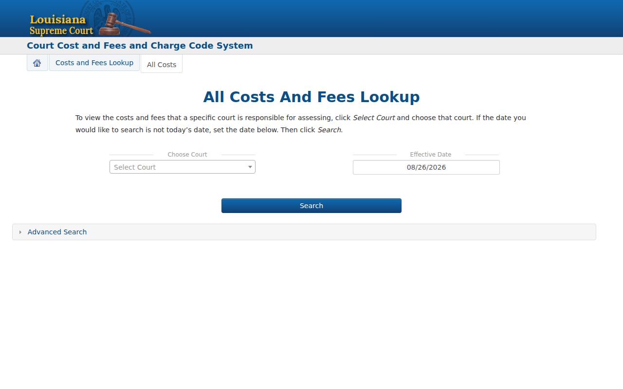 St. James Parish traffic court records Louisiana court-cost search controls